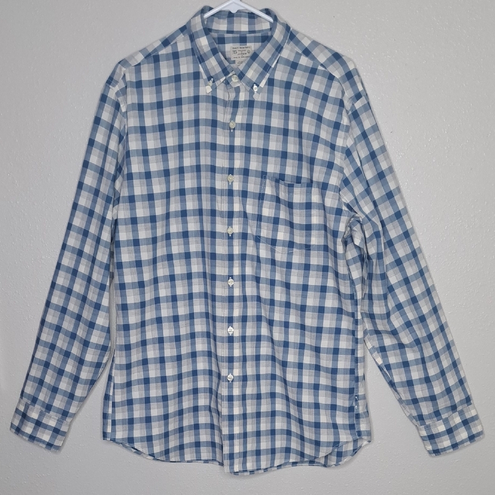 J. Crew Men's Shirt Button-up Blue Cream Business Casual Long Slv Lightweight L